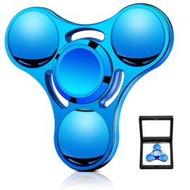 SCIONE 1PC Metal Fidget Spinner - High-Speed Hand Spinner for Kids Fidget Toy Adults - Anxiety & Stress Relief Sensory Toy with Removable Bearing Caps - Perfect for Office, Classroom & Party (Blue)