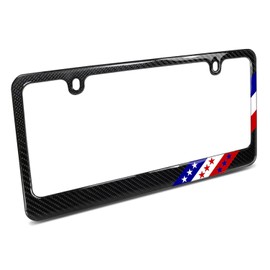 Real Black Carbon Fiber USA Amercan Flag Off-center in Sports Stripe License Plate Frame