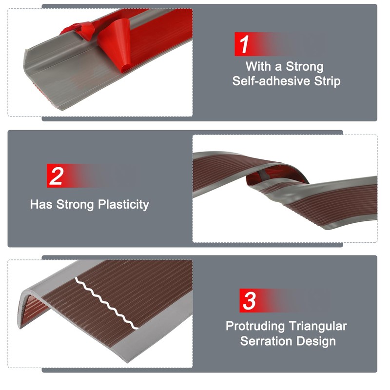 uxcell 3.2Ft PVC Stair Nosing, L-Shape, Non-Slip, Coffee/Grey