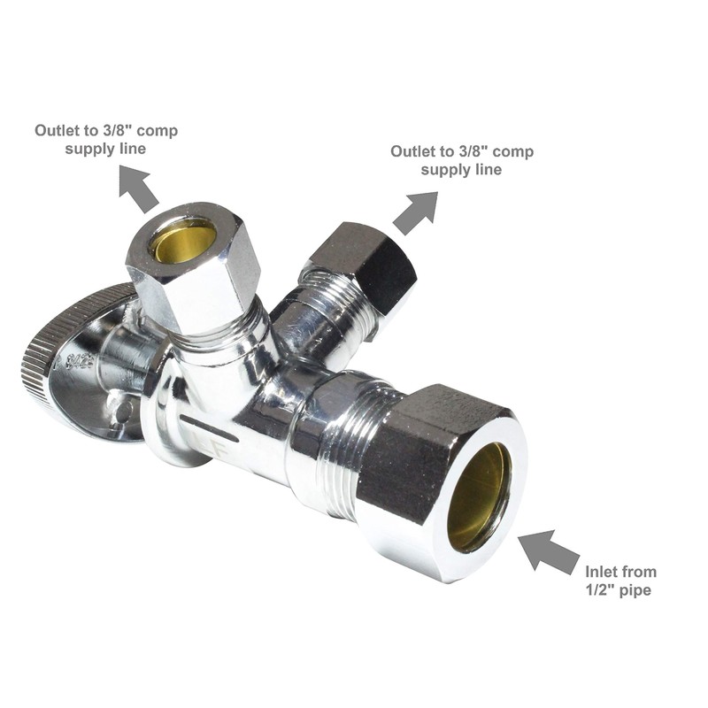 Dual Compression Outlet Angle Stop Valve, Plumbing Fitting, Quarter Turn,