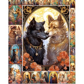 Decoupage Paper Pack (35 Sheets 6"x8") Cute Dogs in Love Surrounded by Majestic Flowers Art Nouveau Valentine Day FLONZ Vintage Illustration Pictures Cards for Decoupage, Craft and Scrapbooking