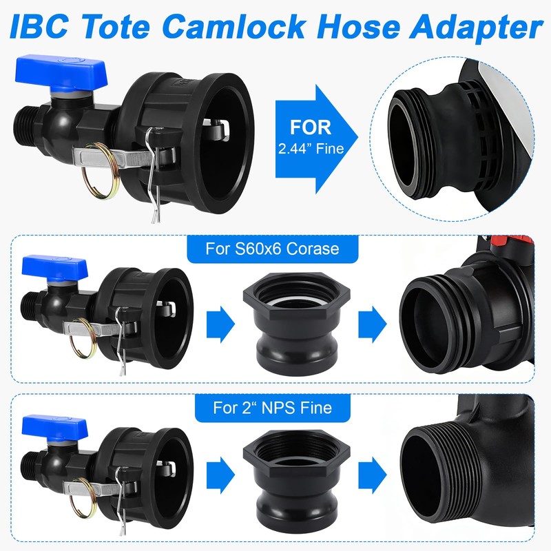 275-330 Gallon IBC Tote Hose Adapter, 2" Camlock Adapter, 2