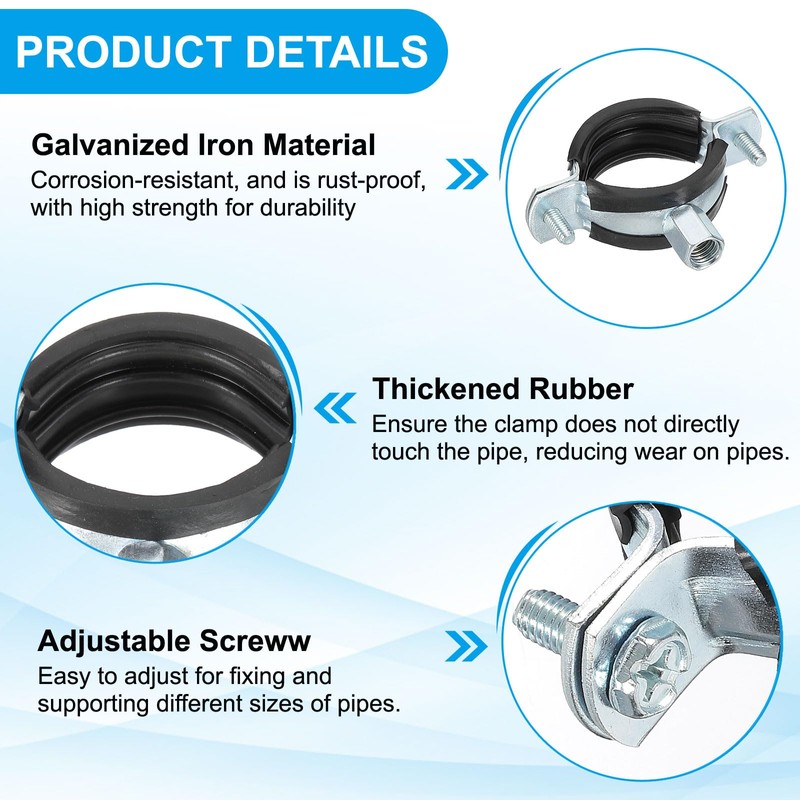 PATIKIL 1.5"-1.7"/38-44mm Split Ring Pipe Hanger, 4 Pcs Heavy Duty