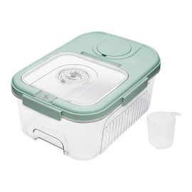 QUSKLISU Food Storage Container, Rice Bucket Grain Jar with Timer, 11lb Capacity Storage Tools with Lid & Time Scale, Airtight BPA-Free for Cat/Dog Food, Cereal, Dry Food (Green 5kg)