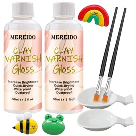Air Dry Clay Varnish Set with 2 Brushes and 2 Dishes, 50ML x 2 Acrylic Glaze, Clear Clay Glaze Used to Prevent Clay Cracking, Scratches, and Wear, Having a Gloss Glaze Effect (Gloss)