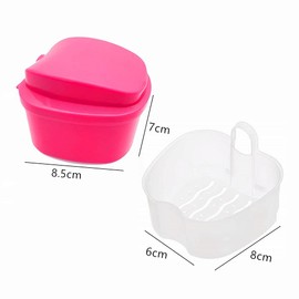 Juliyeh 1 Pcs Denture Case Orthodontic Dental Retainer Box False Teeth Storage Container Denture Cleaning Box with Filter Portable and Easy to Travel (Pink)