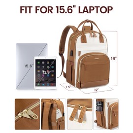 LOVEVOOK Laptop Backpack for Women, Waterproof 15.6 inch Work Bag Womens Rucksack with Anti-theft Zipper & USB Port, Fashion Ladies Backpacks Back Pack Womans for Travel School College Business Brown