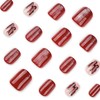 24 Pcs Short Press on Nails Square Red Glitter Fake