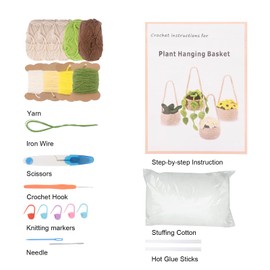 Crochet kits for Beginners Adults, 4 PCS Hanging Potted Plant Yarn Set, Crochet Potted Plant DIY Crochet Kits, Crochet Set Craft Art Gift, Complete Crochet Kits for Starters Adults