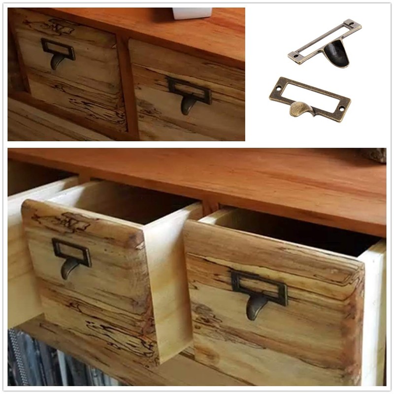 dophee 6-Pack Antique Brass Label Frame Card Holder Drawer Box