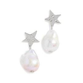 Tory Burch Women's Star Pearl Drop Earrings, Tory Silver/Pearl/Crystal, One Size