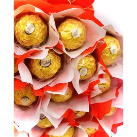 Gourmet Hazelnut Milk Chocolate, Large Candy Chocolate Gift Bouquet, 24 Count Edible Red and White Roses