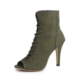 GATUXUS Women Platform Open Toe Lace Up High Heel Boots Ankle Booties Pump Shoes (6, Army Green, numeric_6)