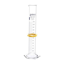 EISCO Graduated Cylinder, 250mL - ASTM, Class A - Tolerance ±1.00mL - Protective Collar, Hexagonal Base - Blue Graduations - With Individual Work Certificate - Borosilicate 3.3 Glass