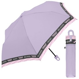 Folding Umbrella, Parasol, Women's, Compact, Portable, Convenient, Carabiner, Hook, Believer Heart, 21.1 inches (53.5 cm), Purple