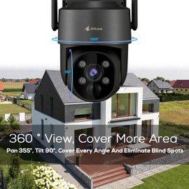 Kittyhok Solar Camera Security Outdoor | 2k Black Wireless Security Camera Outdoor, Solar Powered, 360° Viewing, Human Detection, Spotlight for Home Security, Local Storage