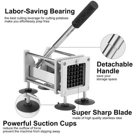 French Fry Cutter Professional Stainless Steel Potato Cutter with 1/2 Inch and 3/8 Inch Blades Commercial French Fries Slicer for Potatoes Carrots Cucumbers