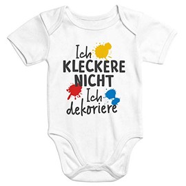 MoonWorks® Short-Sleeved Baby Bodysuit with German Text "Ich kleckere Nicht ich dekoriere [German Language] [German, I decorate white