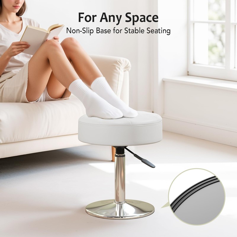 Youtanic Vanity Stool with Adjustable Height, 360°Swivel PU Leather Ottoman