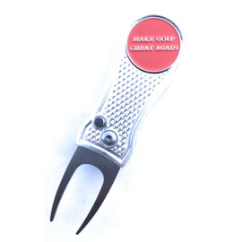 Smash Factor Make Golf Great Again MGGA Golf Divot Repair Tool with Ball Marker - Foldable Switchblade Design (Silver)
