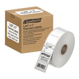 1.25" x 1" Thermal Labels | 4 Rolls | 5520 Labels | fits Zebra, Godex, Arkscan, iDPRT, Offnova Thermal Label Printers and More | Blank White Adhesive Stickers by Ecotherm