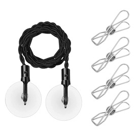 1 Piece Travel Clothesline, 4 Stainless Steel Clips, Extendable Clothesline, Portable Laundry Lanyard with Hook and Suction Cup, Travel Accessories, Suitable for Travel, Outdoor Camping (Black)
