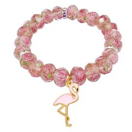 WishOne "You're Flamazing" Flamingo Bracelet, Cherry Blomssom Bracelet Gifts For Women Crystal Flowers Beaded Charm Bracelets for Women Cute Flammingo Crystal Beads Pearl Bracelets Adjustable Stretch Bracelet for Birthday Gifts