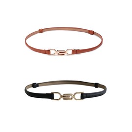 GYWHOOFT Womens Belt, 2 Pieces Women's Leather Skinny Belt Adjustable Thin Waist Belts for Jeans Shorts Pants,Sweaters,Dresses Lady Waistband with Golden Buckle,Women Accessories