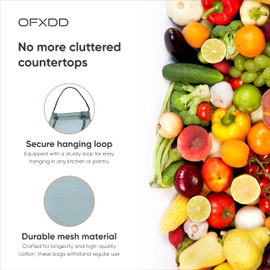 Mesh Grocery Bag - Hanging Onion & Garlic Bag for Storage - Cotton Mesh Bags for Vegetables and Fruits - Reusable Net Grocery Bag for Kitchen, 4 Pcs