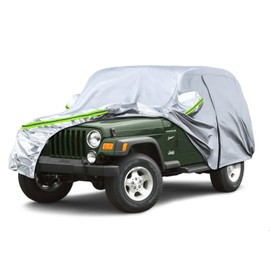 Waterproof Car Covers Replace for 1987-2006 Jeep Wrangler 2 Doors, 6 Layers Silver All Weather Car Cover with Zipper Door & Windproof Bands for Snow Rain Dust Hail Protection