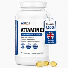 CSN Vitamin D3 5000iu x120 Soft Gels | Premium Grage Cholecalciferol with Certificate of Analysis | Athlete Approved | Support Bones, Muscles & Immune System | UK Made & GMP Certified