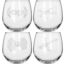 MIP Set of 4 Wine Glass for Red or White Wine Gift Spaceship Collection One (16 oz Stemless)