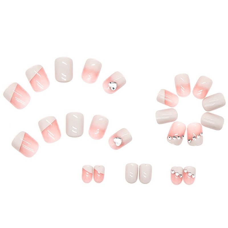 RikView French Press on Nails Short Fake Nails with Heart