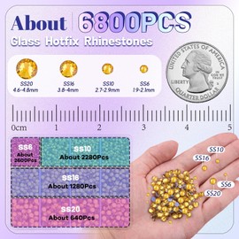 6800Pcs Hotfix Rhinestones for Clothing, Topaz 2-5mm Mixed Sizes Iron On Flatback Glass Gems, Bedazzling Crystals Rhinestones for Crafting Hats Shoes Fabric Decor Nail Art