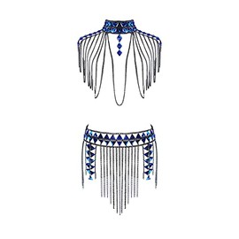 Sinkcangwu Boho Jewelry Set Body Chain Suit Tribal Harness Bra Crop Top Necklace Skirt for Women Summer Beach Party, Alloy, Resin Stone, Granite