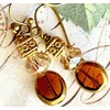 Etched Gold Dangle Earrings Amber Crystal. Jewelry Earrings for Women