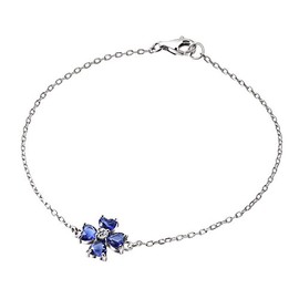 Franki Baker 925 Sterling Silver Dainty Sapphire Blue Crystal Flower Bracelet Length 18cm.