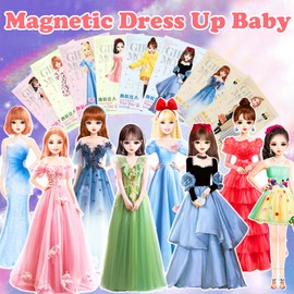 Magnetic Dress Up Dolls, Magnetic Doll Dress Up Kits Magnetic Paper Dolls Pretend Play Set for Girls Ages 4 Years and Up Kids Travel Activities Road Trip Car Ride Interactive Learning Imagine Gift