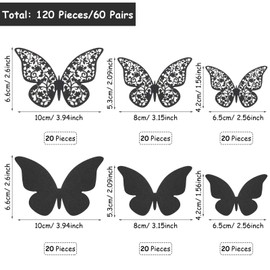 Pack of 120 3D Layered Butterfly Wall Stickers, Removable Butterfly Stickers, Hollow Wall Stickers, DIY Wall Art, Crafts for Home, Wedding Decor (Black)