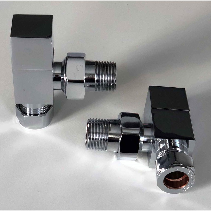 Greened House TEES Chrome Square Towel Rail/Radiator Valve Set 1/2"