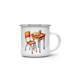 MAXIKIWI Langlebige Emaille-Kaffee- oder Tee-Camping-Tasse für drinnen und draußen, Motiv: Schulanfang, 5–350 ml