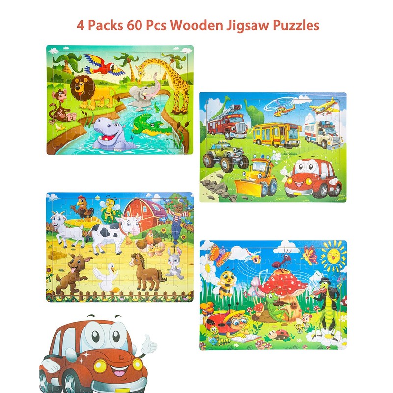 Wooden Puzzles for Kids Ages 4-8 Year Old, 4 Packs