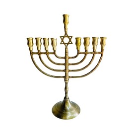 Hanukkah Candelero de 9 ramas, hecho de latón puro de Salomons Menorah, Menorah, acabado de bronce.