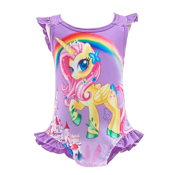 Lito Angels Unicorn Little Pony Swimming Costume One Piece Swimsuit Swimwear Bathing Suit for Kids Girls, Age 4-5 Years, C - Purple (Tag Number 110)