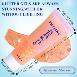 Body Glitter Gel, Festival Glitter Face, 50 ml Glitter Liquid Gel, Body Glitter Festival Accessories, Glitter for Make-Up Cosmetic Festival Party, DIY, Nails, Lips (Orange)