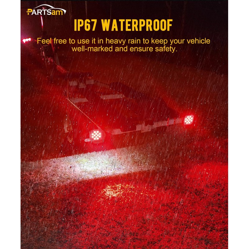 Partsam Pair Slim Square LED Trailer Light Submersible Tail Lights