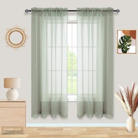 Sage Green Sheer Curtains 72 Inch Length Set of 2 Panels Rod Pocket Farmhouse Boho Decor Light Green Voile Window Curtains for Bedroom Living Room Doorway 52x72 Inches Long