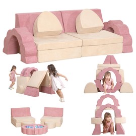 GudoInsole Flower Play Couch Sofa for Kids Sectional Sofa 10PCS Playroom Imaginative Furniture for Creative Kids Girls and Boys Bedroom (Pink)