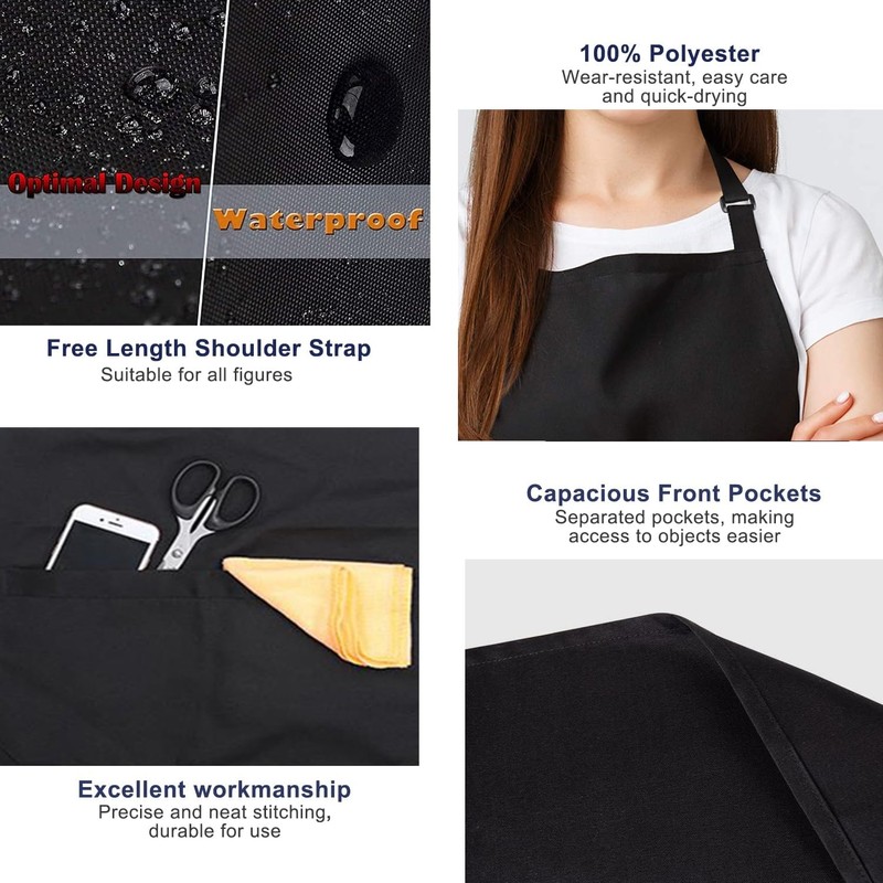 Apron,2 Pack H HOME-MART Adjustable Bib Chef Apron Cooking Apron