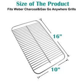 EasiBBQ 80631 Stainless Steel Grill Grate for Weber Go-Anywhere Charcoal and Gas Grill, Replaces 70211, 3634, 67195, 16" x 10"